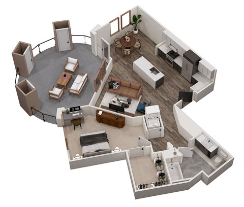 3d floor plan of a house with a living room and a dining room